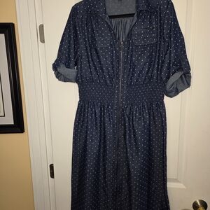 J Gee Blue Polka Dot Women's Dress Sz XL Preloved